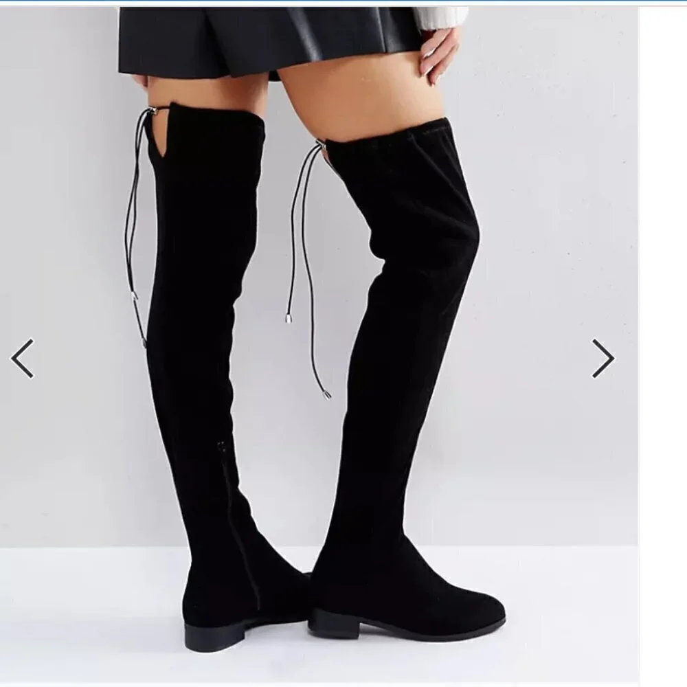ASOS KEEP UP Flat Over the Knee Boots Black UK 4 US 6